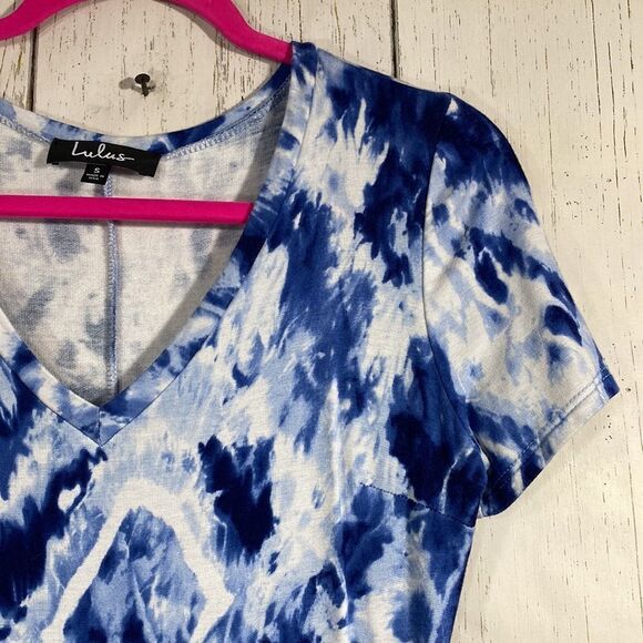 Lulus Blue Tie Dye Slit Maxi Dress S Boho Beachwear Resort Surf Girl Coastal - Picture 5 of 16